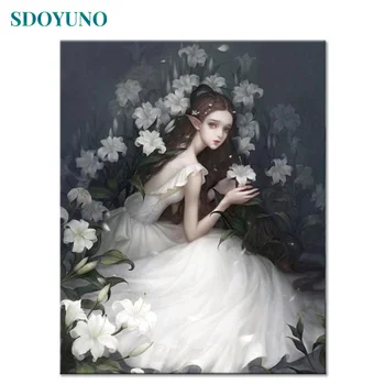 

SDOYUNO 60x75cm DIY Frame Painting By Numbers On Canvas Girl and lilies Oil Digital coloring By Numbers Figure Home Decor