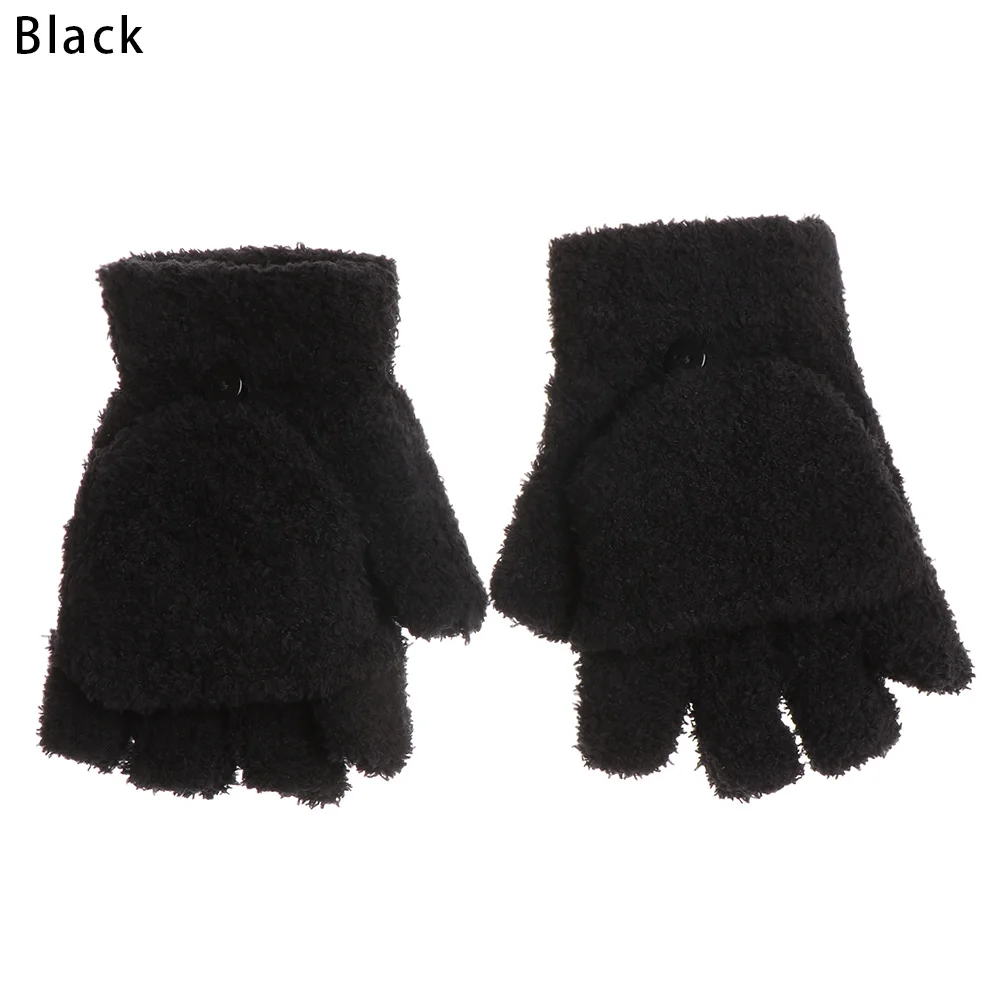 black 1 пара милых перчаток для маленьких девочек, толстый коралловый бархат, двойное использование, теплое зимнее вязание, перчатки, детские перчатки - Цвет: black