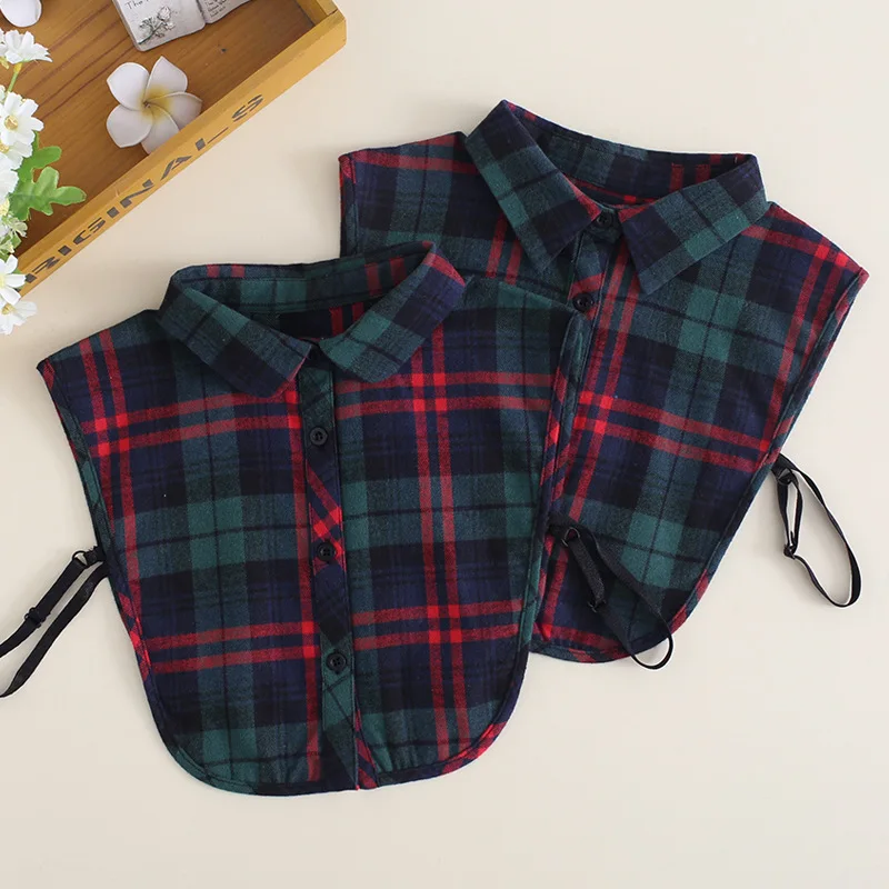 

New Ladies Plaid Shirt Fake Collar for Women Cotton Removable Detachable Half Shirt Collar False Collar Blouse Tops