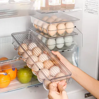 

Egg Holder Box Organizer Kitchen Case Refrigerator Glass Storage Box Crisper Fridge Container Storage Acrylic Home Organizer