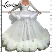 Вечерние платья с перьями ТРАПЕЦИЕВИДНОЕ платье для выпускного вечера с длинным рукавом, вечерние длинное вечернее платье Robe De Soiree