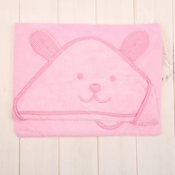 

Terry corner with a hood and embroidery, color pink, size 90x90 cm