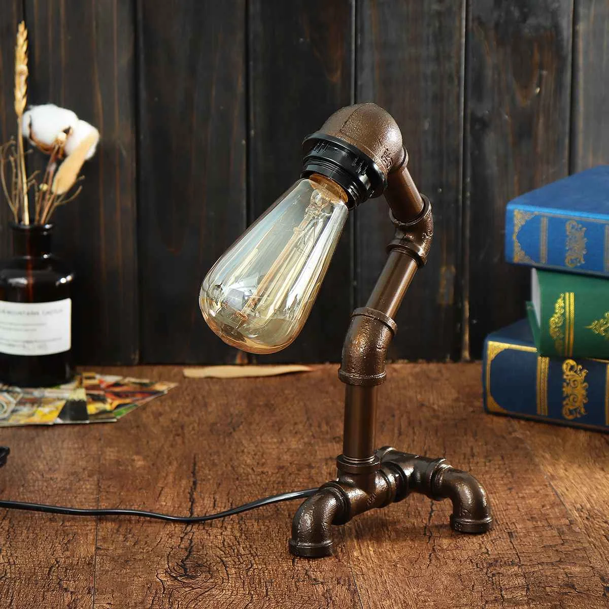 Винтажный промышленный Настольный светильник в стиле стимпанк для водопровода, настольная лампа для крепления для фонаря E27, лампа для украшения дома и спальни