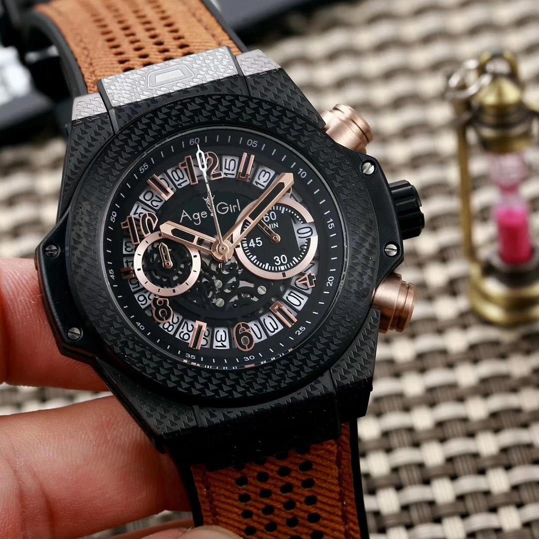 

Luxury Brand New Men Unico Watch Stainless Steel Full Black Rubber Leather Luminous Chronograph Sapphire Rose Gold StopWatch AAA