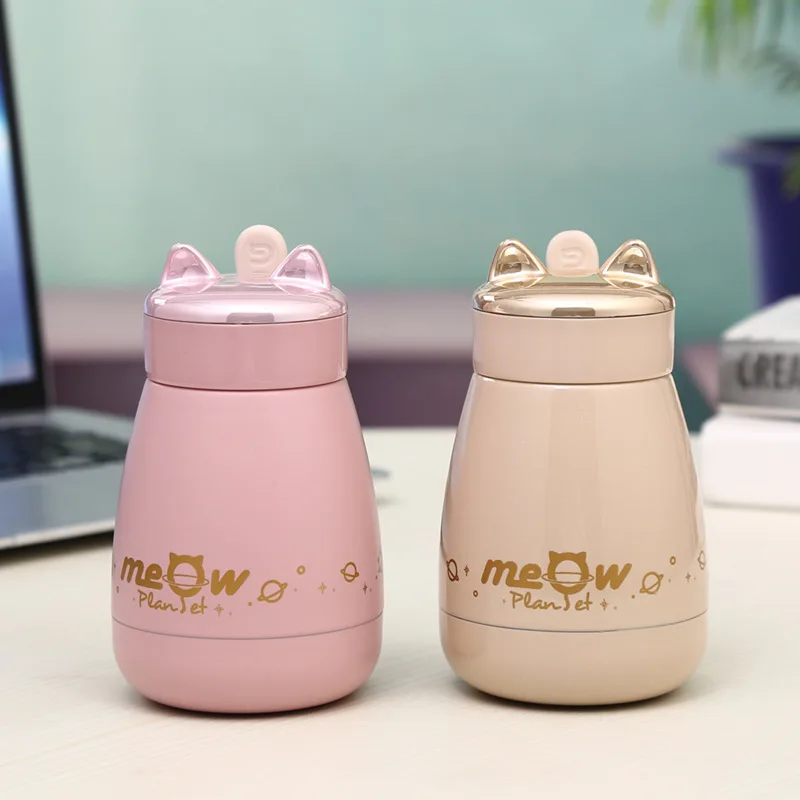 

Creative Cartoon Children Insulated Cup New Style with Rope Handle Student Cup Cute Cat Ear Portable Bottle