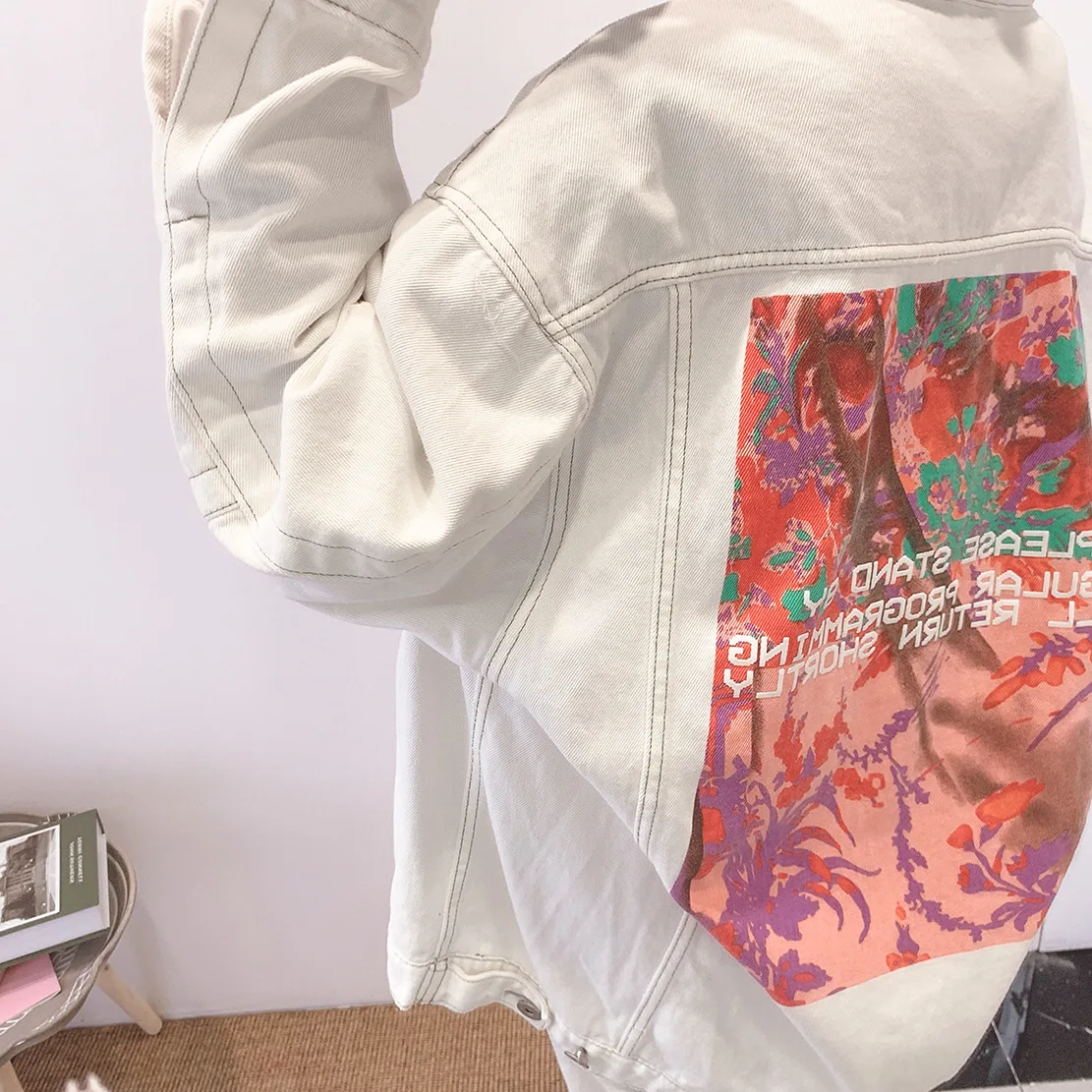 

Fall 2019 New Women Wear Back Offset + Watermark Hand-worn High-count Soft Jeans Jacket Women Black Jackets and Coats