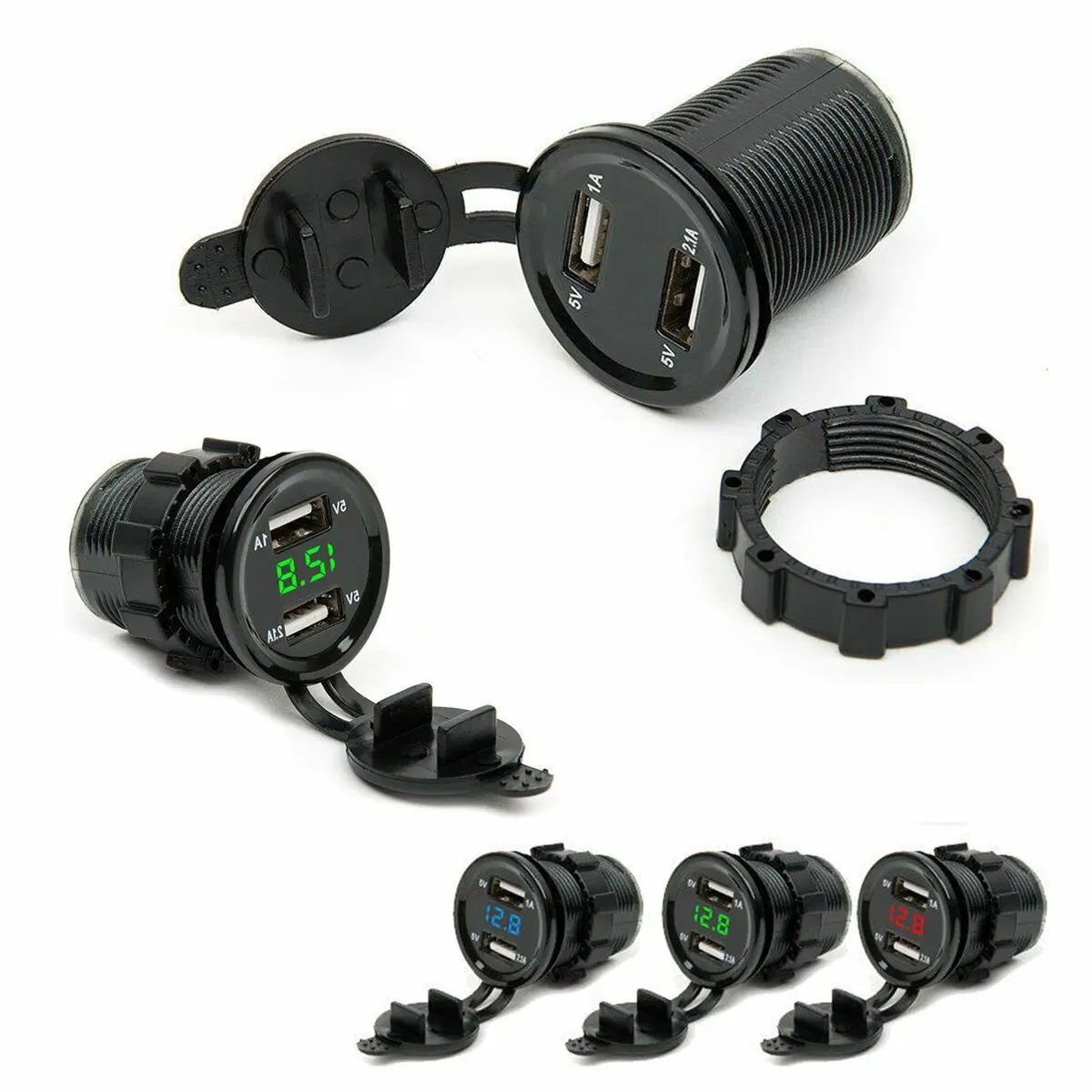 

Dual USB Port Car Charger Socket Voltmeter Cigarette Lighter Socket Splitter Charger Adapter Waterproof LED Display 12/24 V
