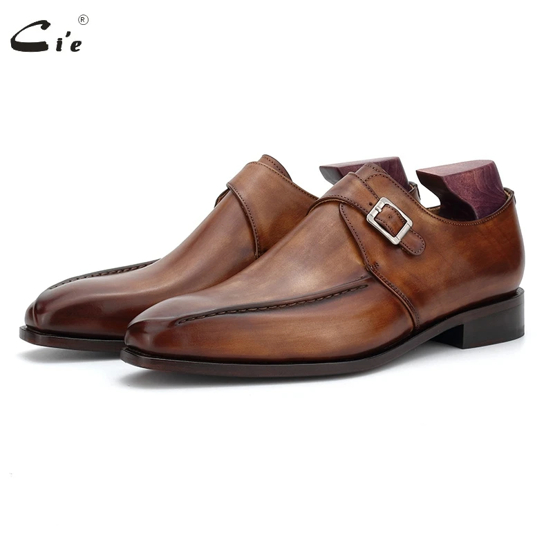 cie Blake Men Office Dress Shoes Formal Leather Elegant Social Business Leather Sole Monk Straps Dark Brown Shoes MS188