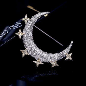 

Simple Luxury Brooch for Women Men Designer Pins Brooches Fashion Vintage Moon Star Zircon Rhinestone Pin female broche luxe