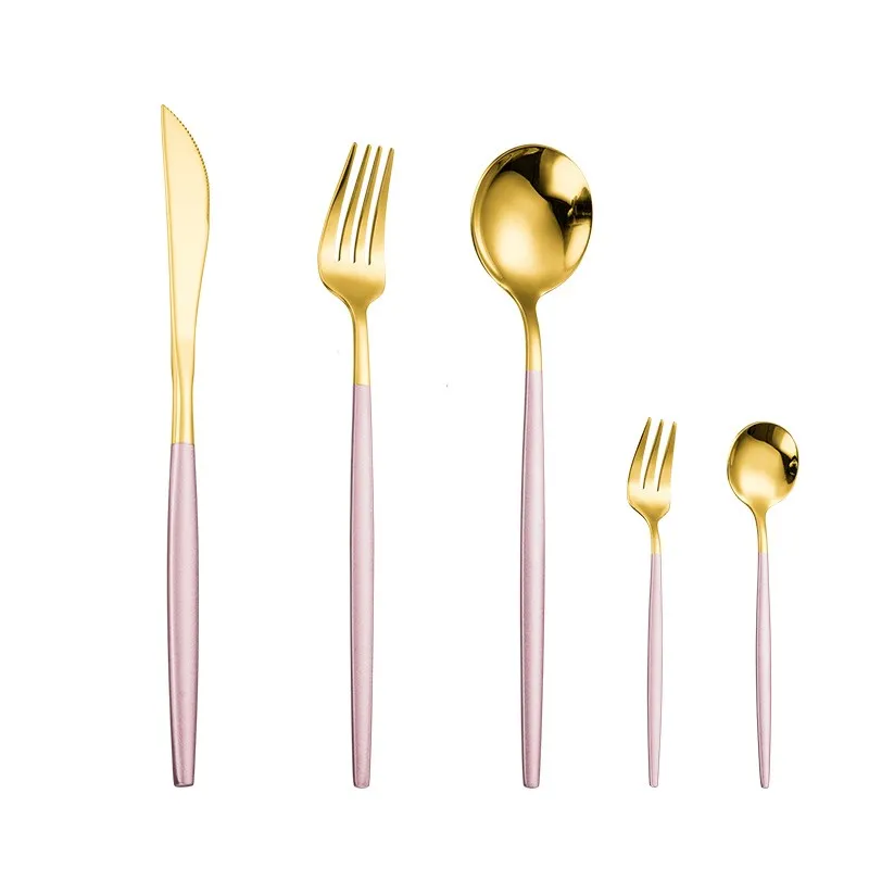 

Pink Gold Tableware Set Cutlery Stainless Steel Cutlery Set 5pcs Dinnerware Dinner Sets korean fork spoons knives tableware set