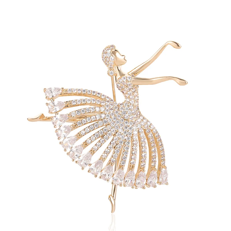 Blucome Wedding Cubic Zircon Dance Girl Shape Brooches For Women Girls Bridal Bouquet Accessories Lapel Hijab Pin Figure Brooch