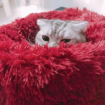 

New Portable Warm Soft Comfortable Pet Bed for Dogs Pet Products Grey/White Round Plush Cat Bed Dog House Puppy Cushion