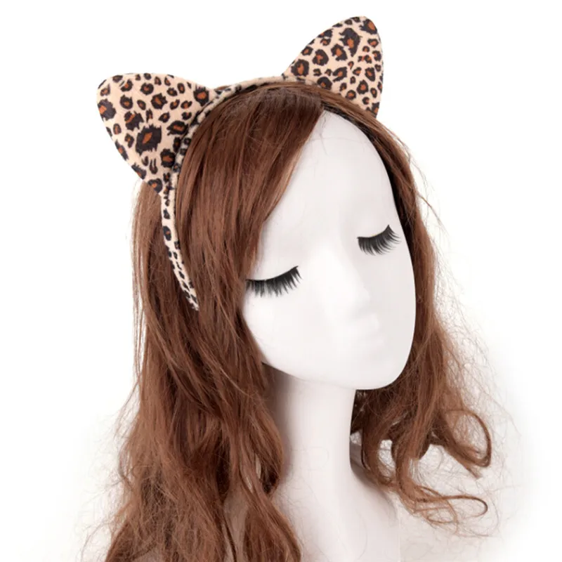 Us 0 79 31 Off 1 Pc Leopard Plush Headband Cute Cat Ear Fashion Easter Dance Party Funny Hairband For Women Girls Headwear Hair Accessories In