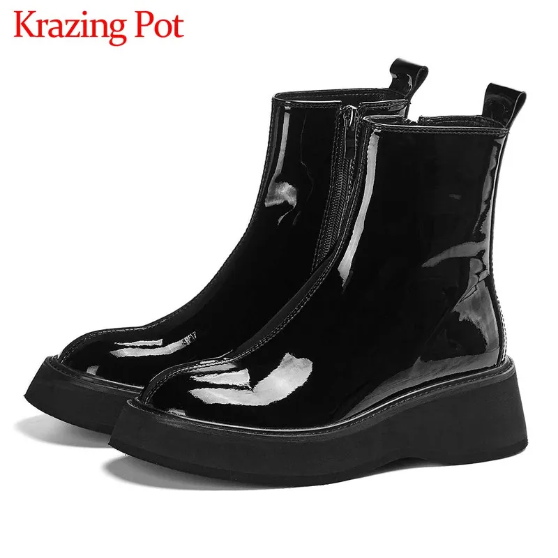 Krazing Pot/популярные ботинки челси из коровьей кожи на толстой подошве черные