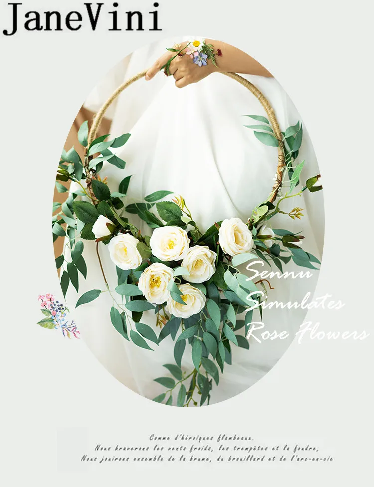 JaneVini Круглый ручной цветок венок цветочная корзина Свадебные букеты Искусственные невесты украшение в виде свадебного букета Ramo Noiva