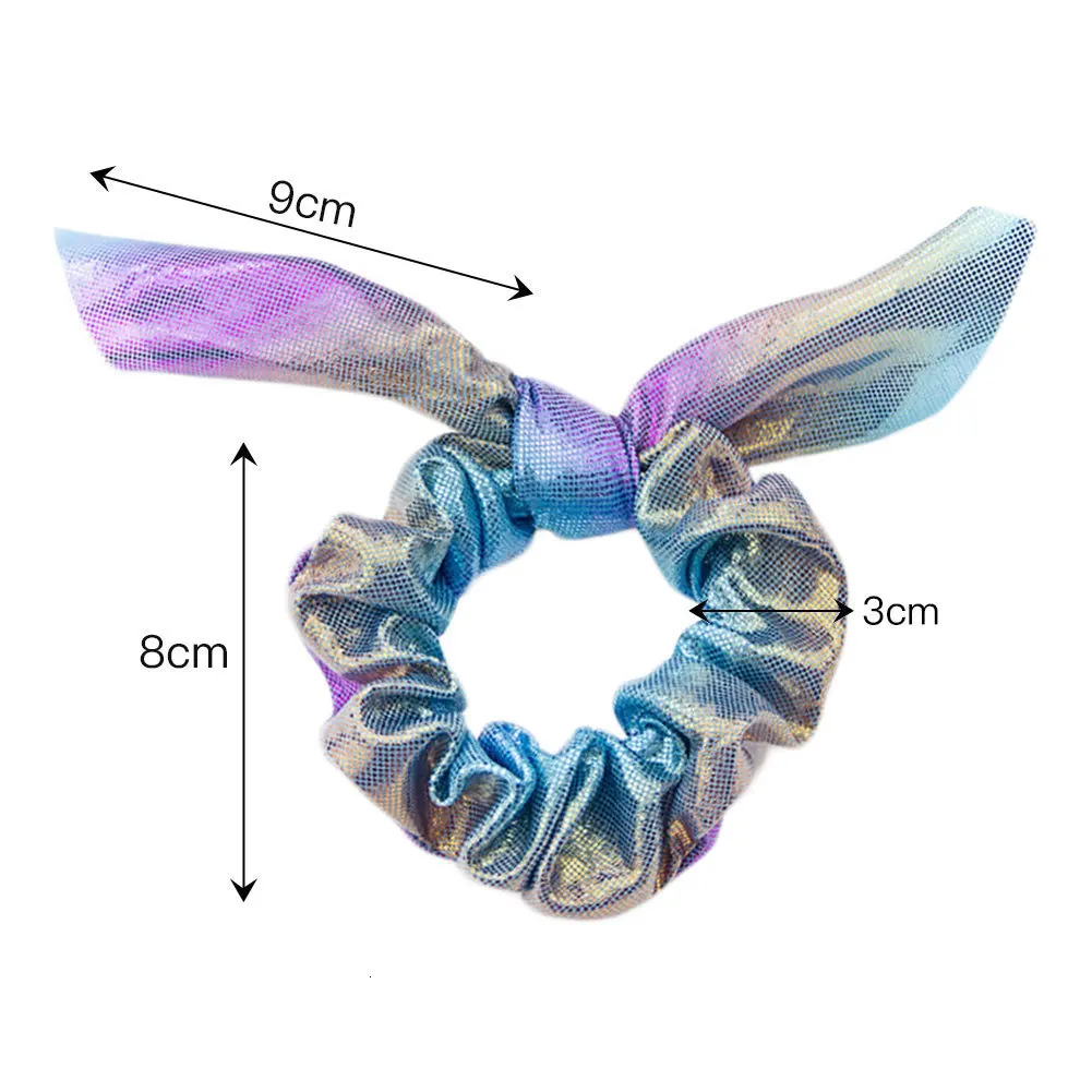 Резинки для волос, набор ослепительных радужных металлических аксессуаров для волос, бантик для волос, Банни, ушные резинки, конский хвост, держатель для волос, галстуки для женщин