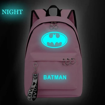 

Superhero Luminous Sac a Dos Femme Batman Backpack 1-4 Fashion Black Pink Travel Backbag Mochila School Bags For Teenage Girls