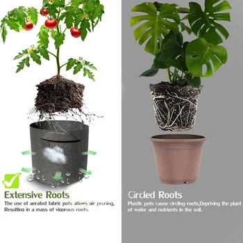 

5pcs/set Black Plant Grow Bags Growing Bags Non-woven Fabric Aeration Pots With Handle Root Container Gardon plot supplies