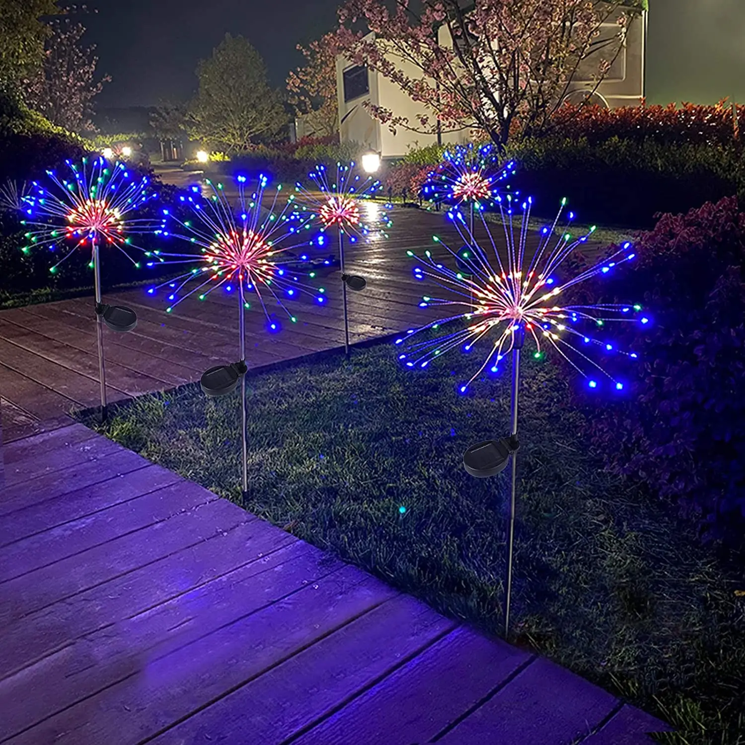 Luces solares de fuegos artificiales para exteriores, impermeables, árboles para pasarela, Patio, césped, Patio, decoración para fiesta de Navidad