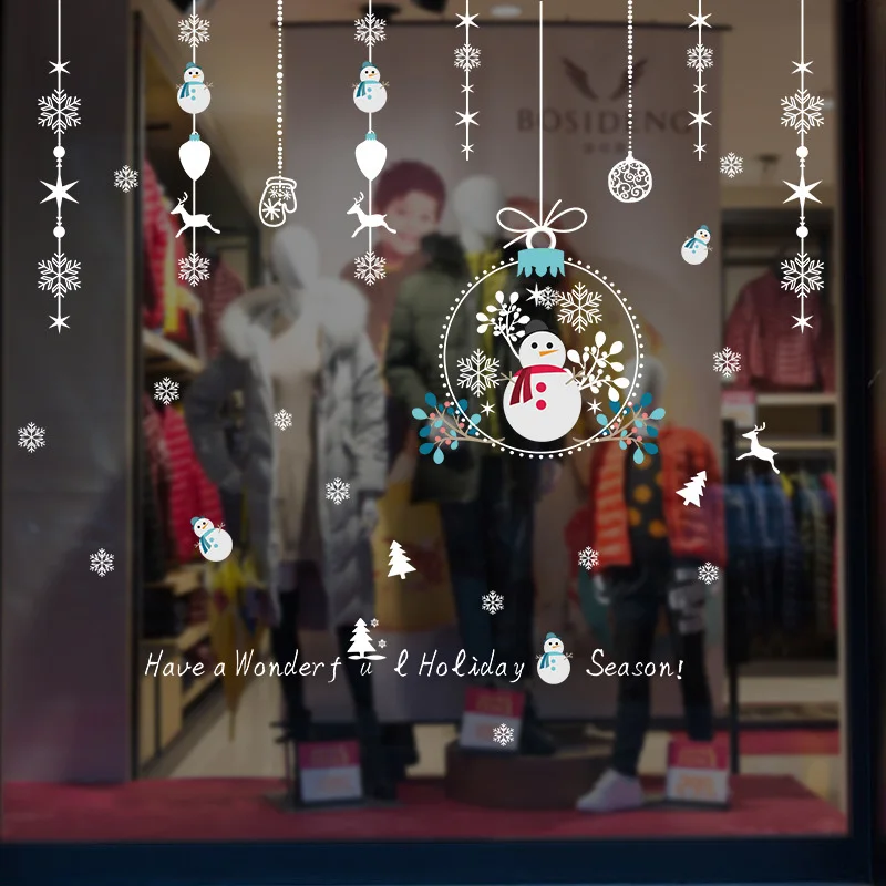 Мультяшные новогодние наклейки на окно витрина Съемная наклейка из ПВХ Санта Клаус Снеговик наклейка для домашнего декора Новогодняя стеклянная роспись - Цвет: 868