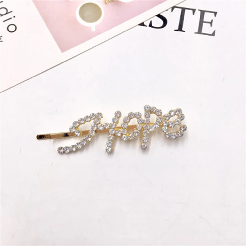 New Hairpins Crystal Shiny Rhinestones Word Letters Hair Clips Women Styling Tool Hairgrip Diamond Hair Accessories Clips Clamp