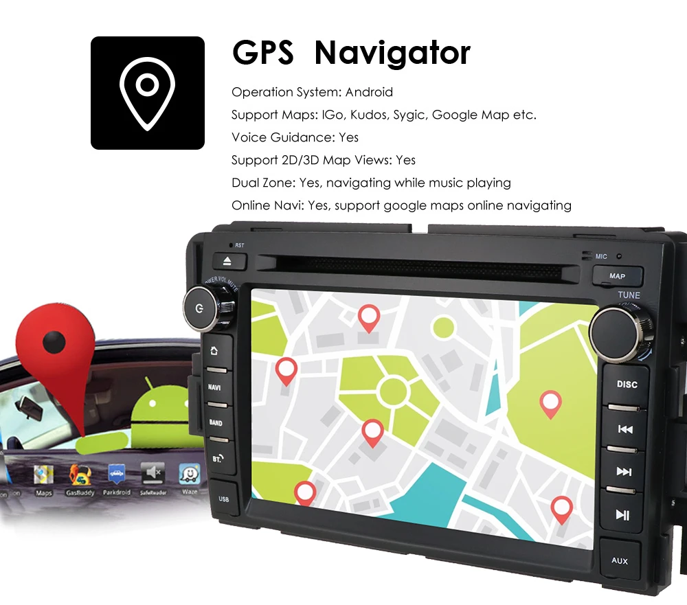 Clearance Android 9.0 GPS navigation Car DVD Player For GMC Yukon Tahoe 2007-2012 multimedia 2 din radio recorder 2GB+16GB GPS WIFI EQ DSP 15