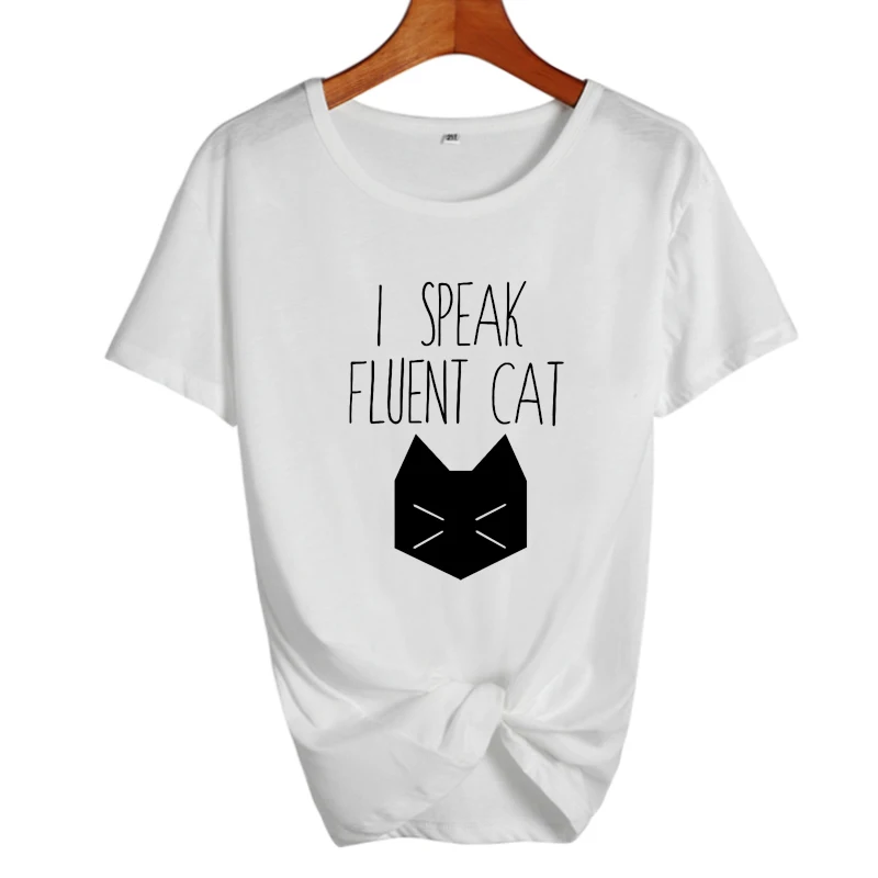 Забавная футболка с надписью I Speak Fluent Cat Tumblr женские топы милым котом для