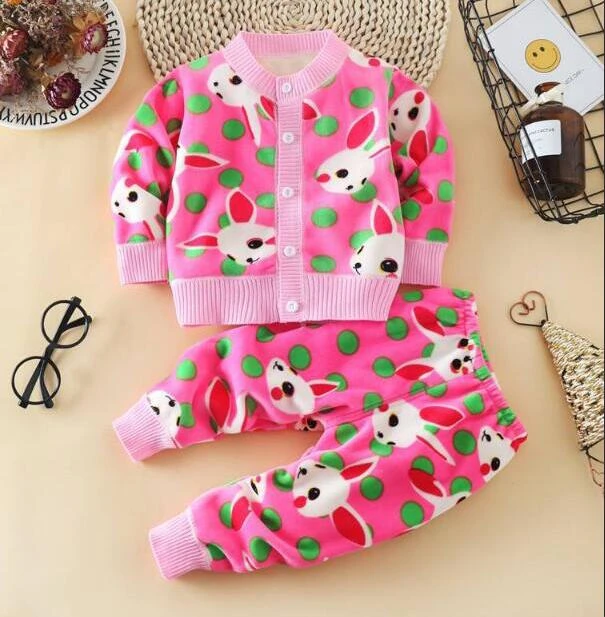 Детские теплые комплекты одежды осенне-зимние хлопковые вельветовые пальто с героями мультфильмов для мальчиков и девочек+ штаны комплект из 2 предметов для детей, Повседневная плотная одежда для малышей