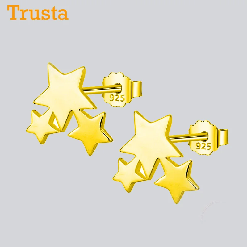 

Trusta 100% 925 Sterling Silver Women's Jewelry Fashion Cute Small Stars Stud Earrings Gift For School Girls Teens Lady DS85