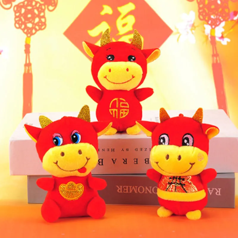 

1PC 2021 New Year of the Ox Mascot Plush Doll Chinese Zodiac Ox Cattle Plush Toy Mascot Plush Doll Pendant Desk Home Decration