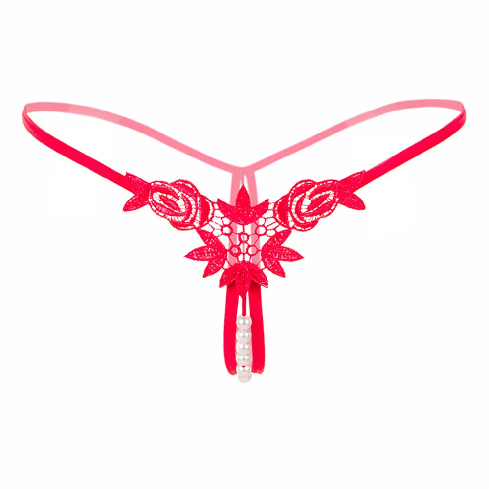 Thong Exotic with String and Pearl Embroidery Flower Sexy Underwear Ladies Low Rise Perspective T-back | Тематическая одежда и