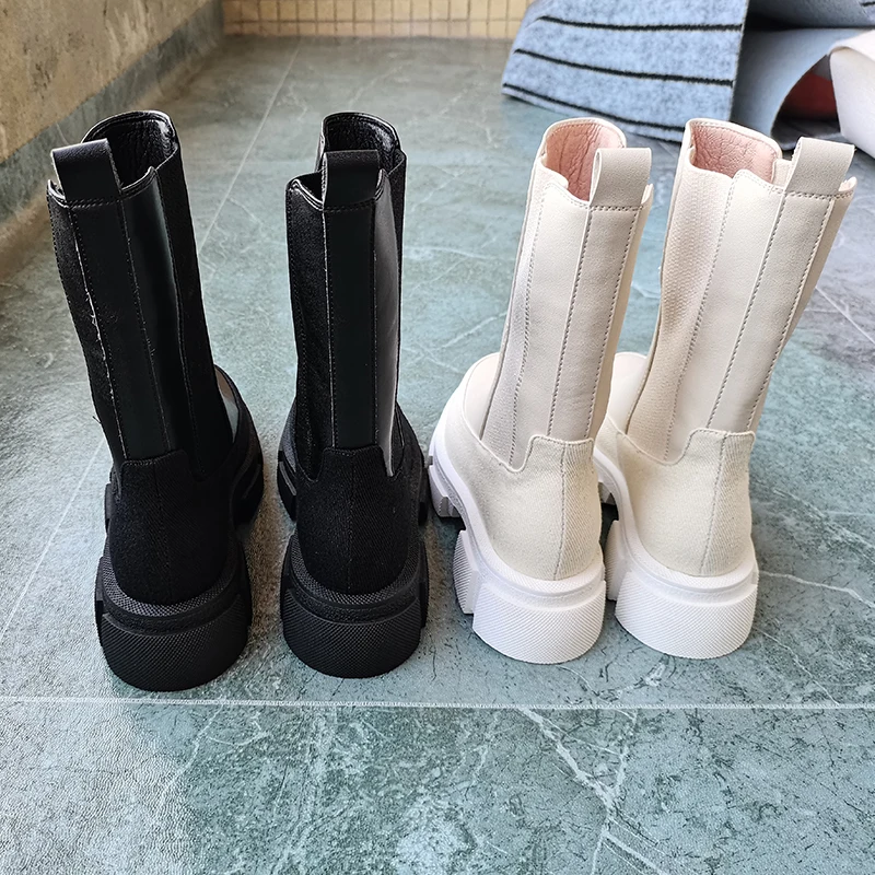 Botas de media caña para mujer, zapatos de piel natural de 22-25,5 CM con  costuras de piel de vaca, estilo Chelsea, en 2 colores - AliExpress