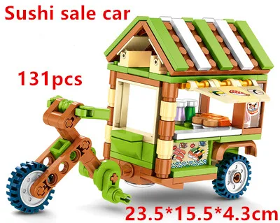Сценарная распродажа, автомобиль, детская игрушка для мальчиков, строительные игрушки для детей, сборка нано-блоков, тележка на вынос, уличный вид, 18 друзей