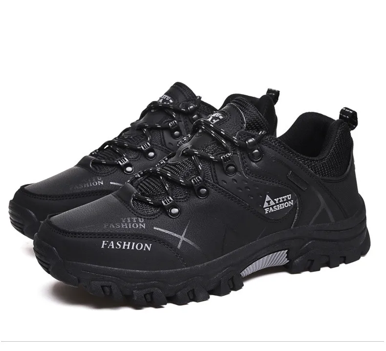 Autumn And Winter Male Hiking Shoes Low-top Shoes Waterproof Collision Running Mountaineering Hunting Rubber Sole Lace-up Shoes - Цвет: Black