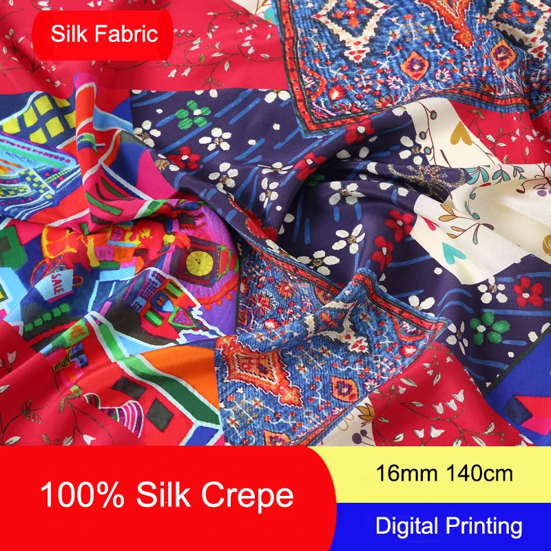 

16mm 140cm Digital Printing Silk Crepe Fabric Shirt Dresses Silk Fabrics