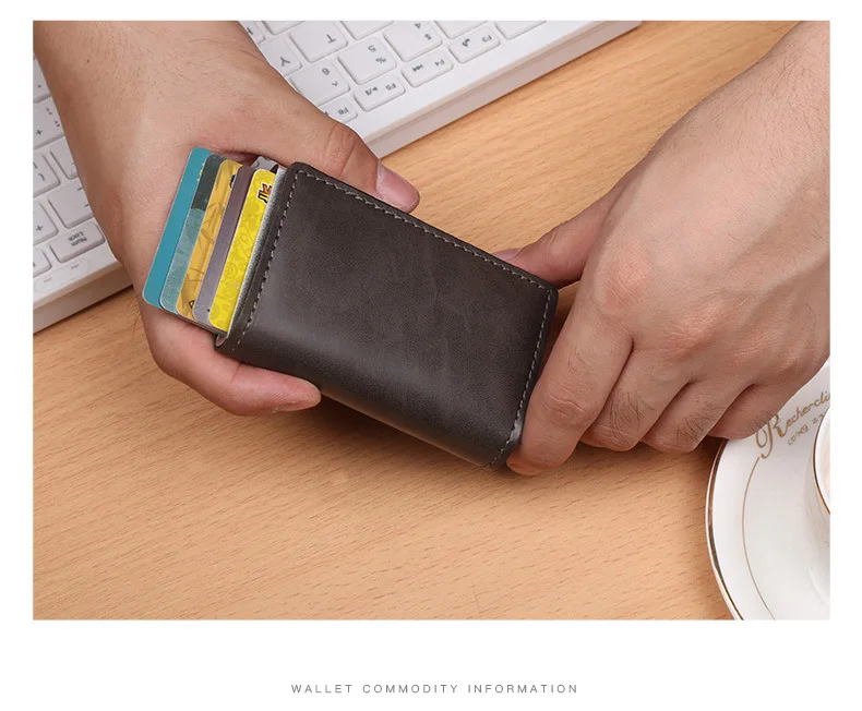 Кошелек для кредитных карт, RFID, ПУ, унисекс, держатель, модный, для отдыха, автоматический, всплывающий, кошелек, анти-дегаузинг, анти-краж, многофункциональный кошелек - Цвет: Gray