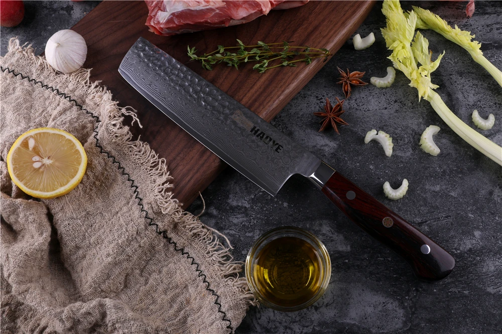 7 дюймов Дамасская сталь nakiri японские Профессиональные Кухонные ножи для овощей мясо отбивной острым широким лезвием с ручкой из палисандра