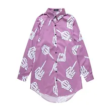 Модные новые осенние дизайнерские Для женщин Длинная блуза с длинными рукавами розового цвета, личности отпечатков пальцев Женская рубашка Топ Одежда для пребывания на открытом воздухе