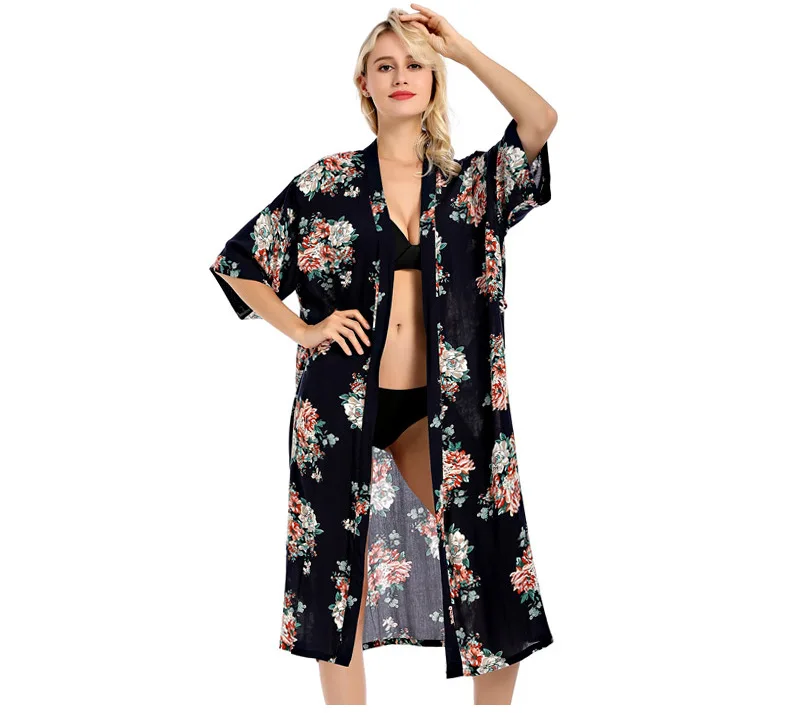 Хлопковое ночное белье с цветочным принтом, халат, длинный халат, женские тонкие халаты, женское кимоно, сексуальная одежда для женщин, Badjas Dames