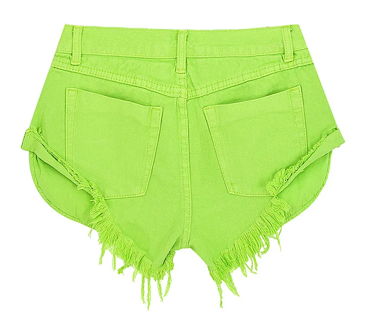 Sexy Casual Summer Green Long Pockets Jeans Shorts Women Fashion Low Waist Tassel Ripped Denim Shorts New Solid Color Hot Short (30)
