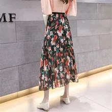 Мода женская шифоновая плиссированная Бохо Женская цветочное Джерси Цыганская длинная юбка