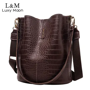 

Vintage Casual Alligator Bucket Bags For Women Shoulder Bag High Quality PU Leather Messenger Bag Big Tote Handbag bolsos XA662H