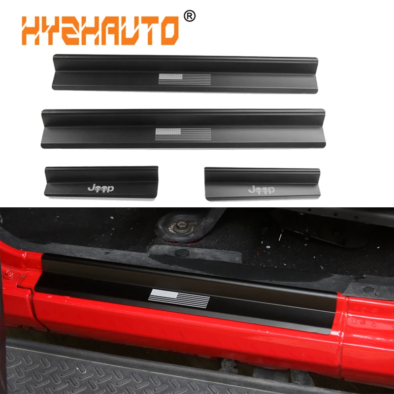 

HYZHAUTO 1Set Aluminium Door Sills Strip For Jeep Wrangler JK 2007-2016 Accessories Scuff Plate Guard Welcome Pedal Protector