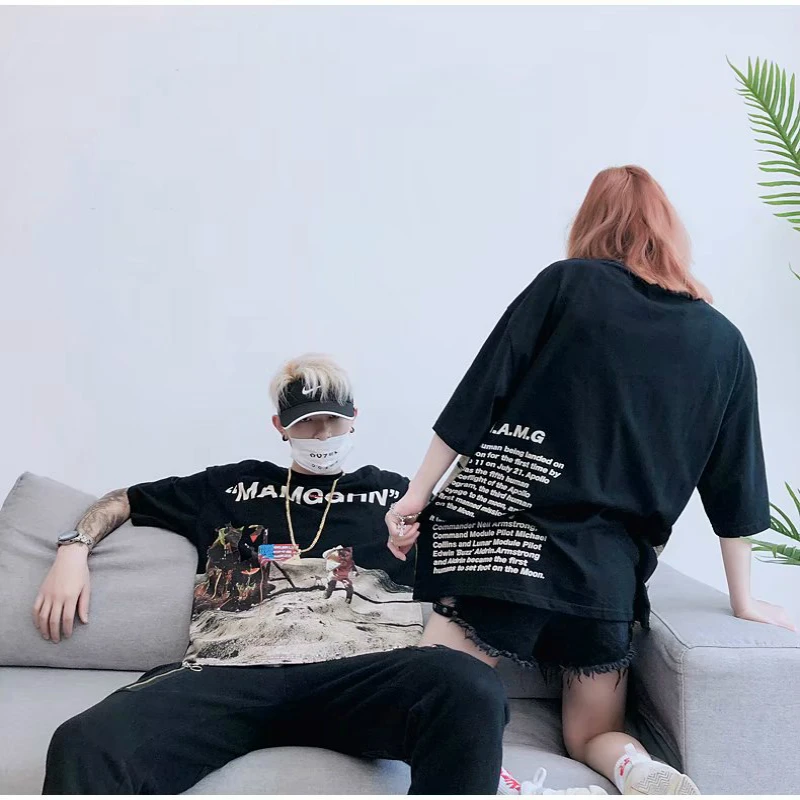 Printed Short Sleeve T-shirt for Loose Hip-hop Couple Half Sleeve Summer Printed Short Sleeve T-shirt for Loose Hip-hop Couple Half Sleeve Summer