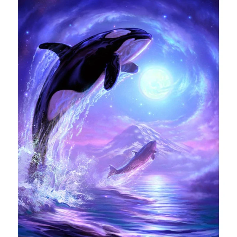 

Diy Diamond Painting Whale Scenery Cross Stitch Full Round Diamond Diamond Embroidery Rhinestone Mural Love Gift