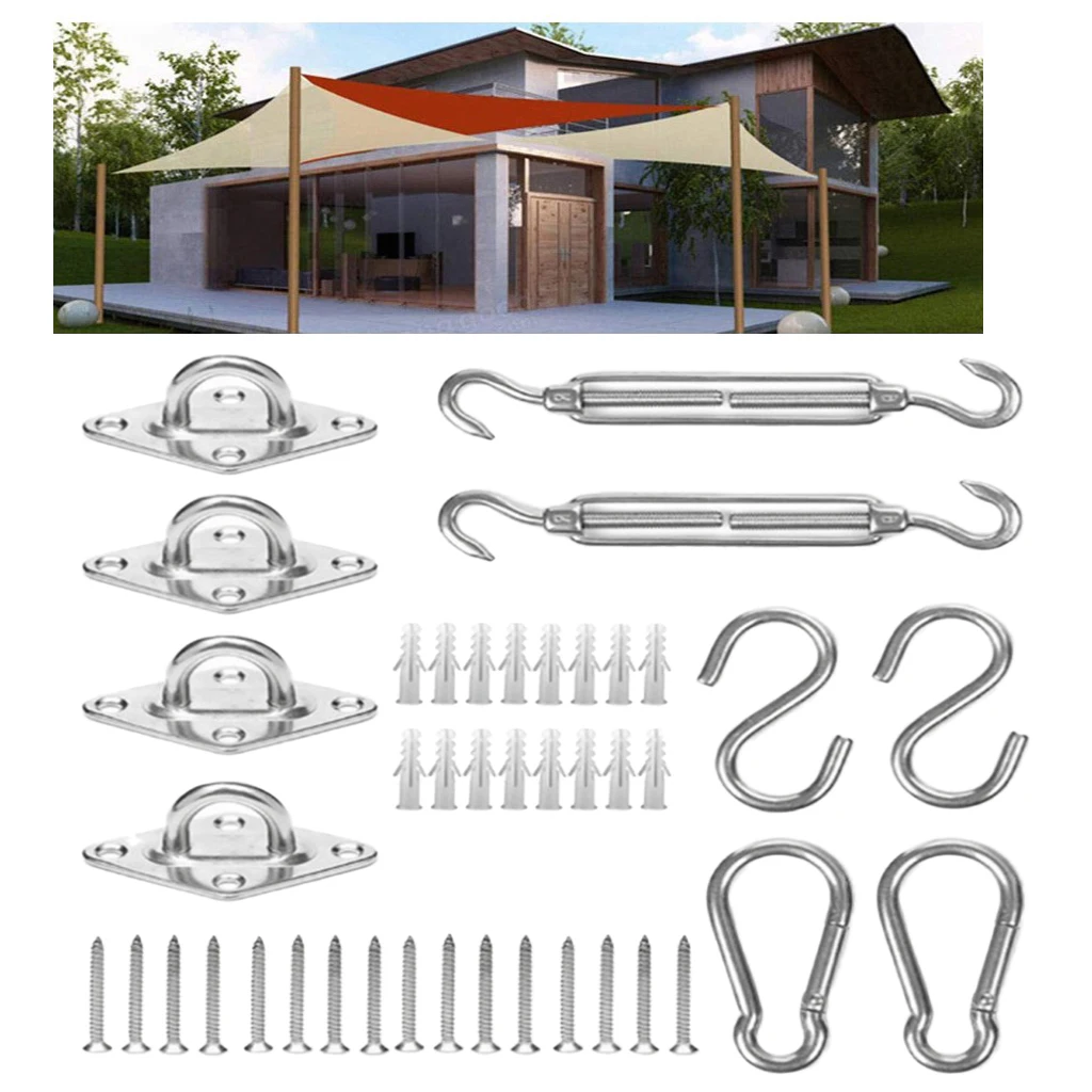 Shade Sail Hardware Kit for Rectangle + Square Heavy Duty Sun Shade Sails Installation for Deck Garden Lawn Patio Camping Hiking