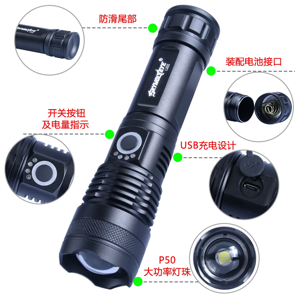 Мощный светодиодный фонарик xhp50.2 самый лучший с 5 режимами фонафонарь usb и зумом