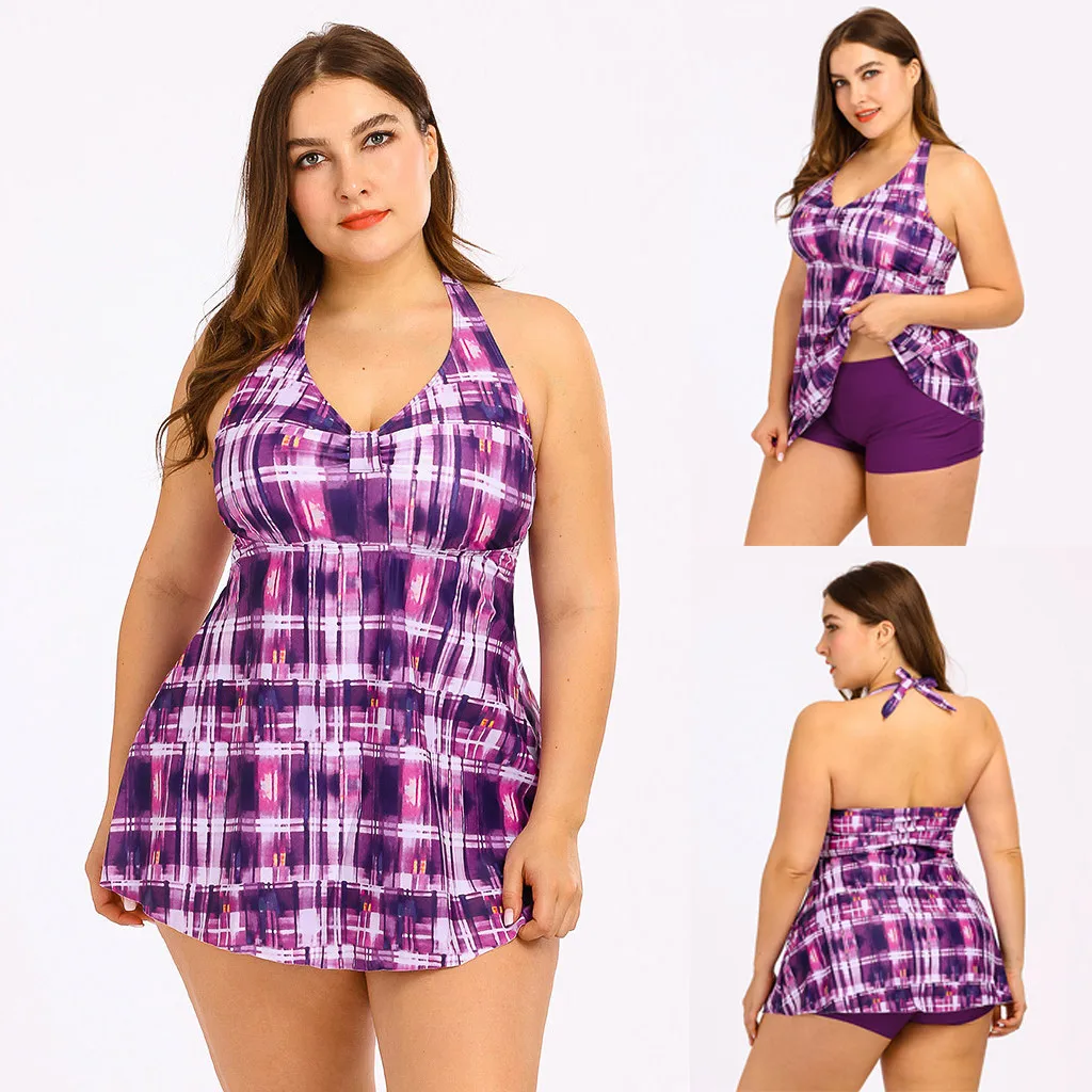 섹시한 Tankini 세트 여성 플러스 사이즈 수영복 두 조각 수영복 Boho 인쇄 패딩 붕대 숙녀 수영복 고삐 목