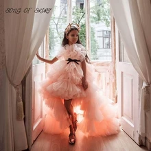 New Tulle Tiered Wending Flower Girl Cupcake Dresses High Low First Communion Princess Ball Gowns детские вечерние платья