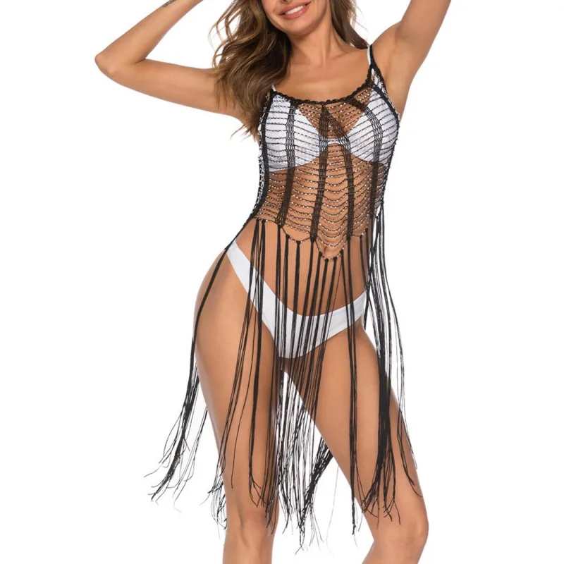 Women Sexy Out Beach Cover Up Crochet Bikini Tassel Cover Up Bathing Suit Swimwear Dress Cover-Ups ????????? 2020 Women Sexy Out Beach Cover Up Crochet Bikini Tassel Cover Up Bathing Suit Swimwear Dress Cover-Ups ????????? 2020